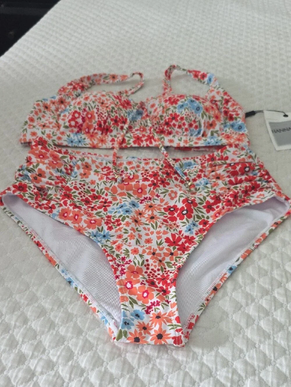 Hanna Nikole Pink Floral High-Waist Two-Piece Swim Set Medium